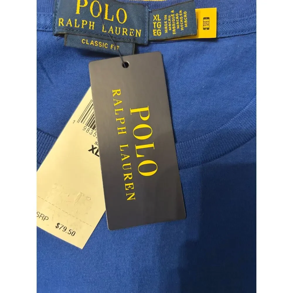 NWT Polo Ralph Lauren Men's XL Long Sleeve T-Shirt Blue Polo Bear Graphic